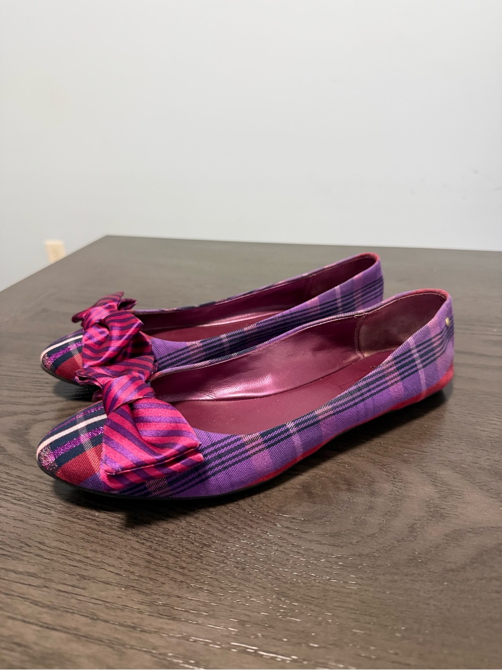Coach Poppy Cambria Plaid Bow Ballet Flats Purple Pink Women’s 10B